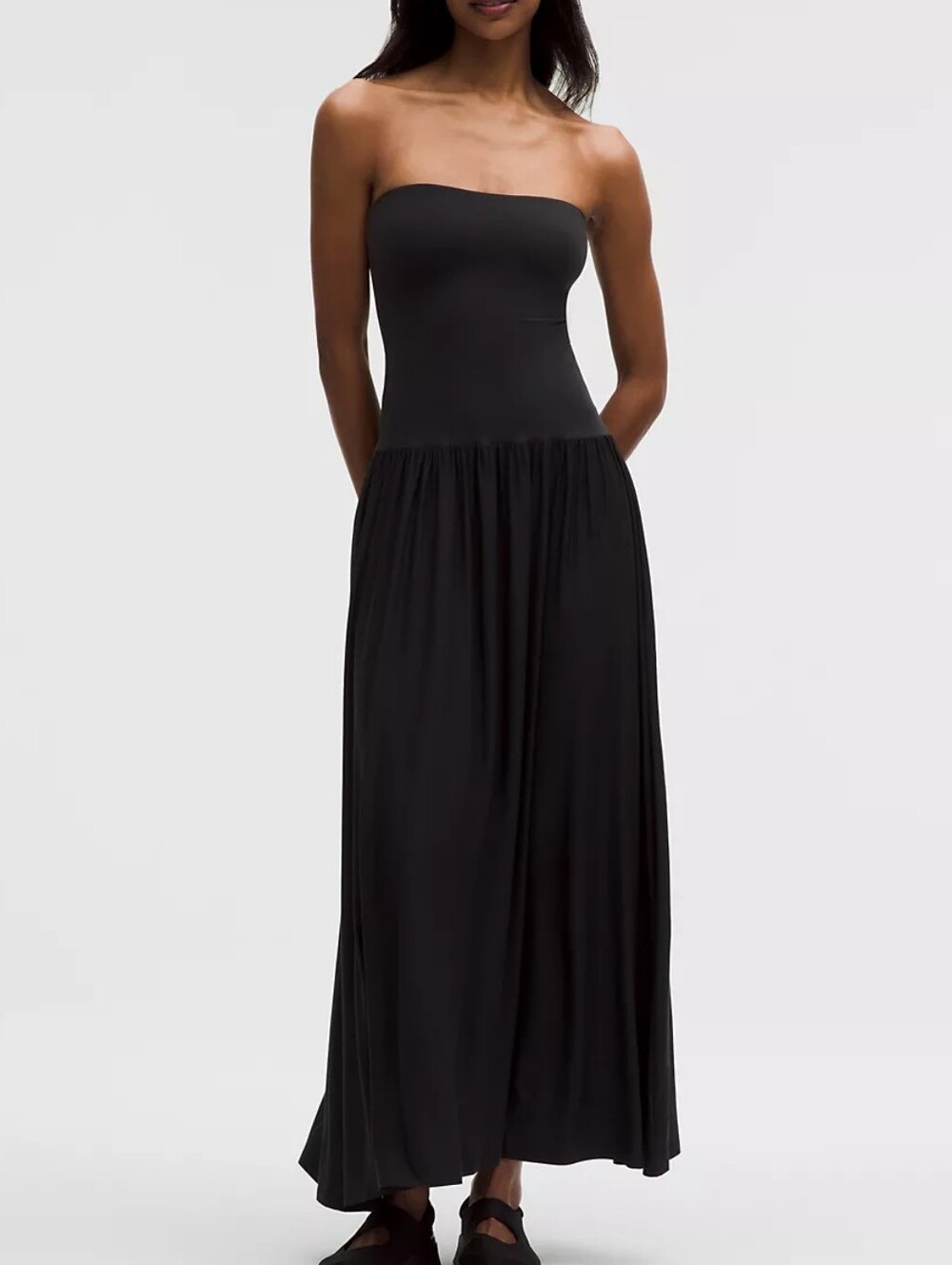 Lululemon Black Strapless Contour Flowy 2-in-1 Maxi Dress Skirt M